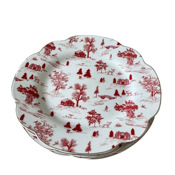 Grace Teaware Christmas Porcelain Salad Plates 8in Set of 4 Holiday Red & White - Picture 7 of 16
